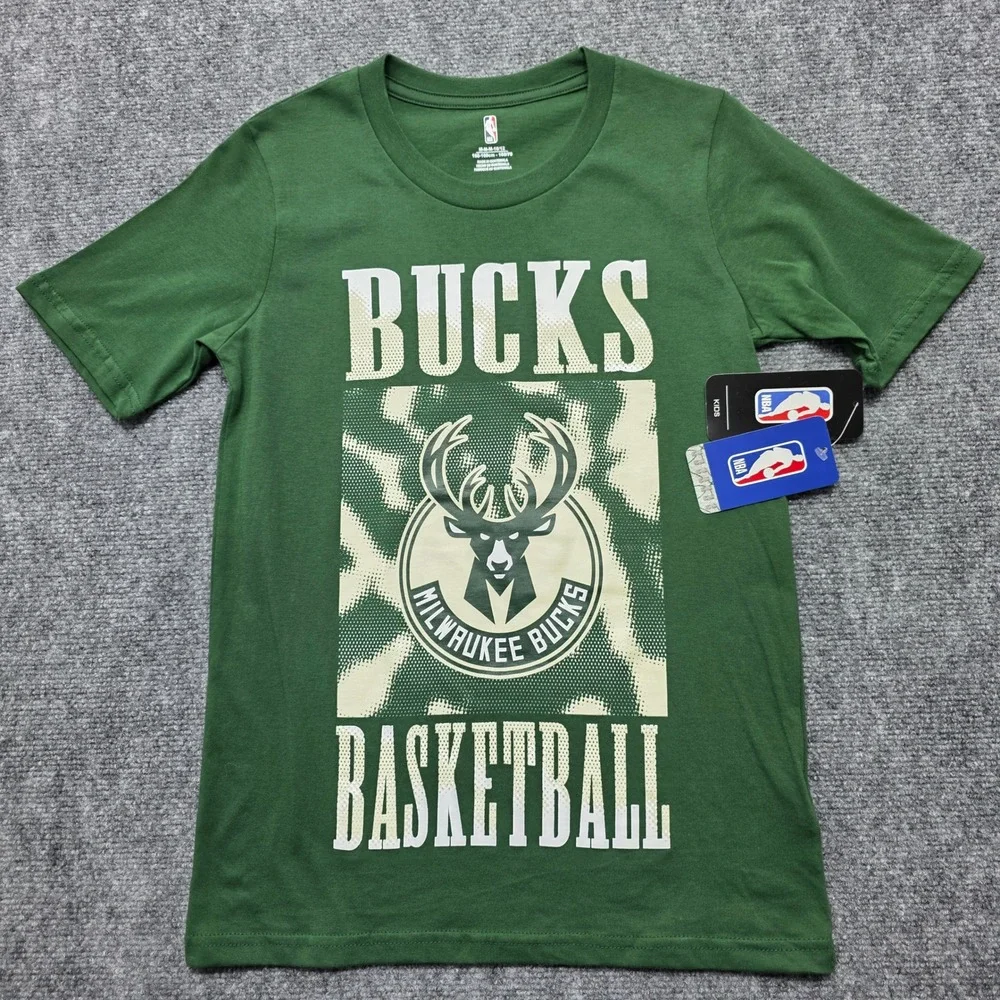 NBA Milwaukee Bucks Kids Medium 10/12 Green Buck Logo Graphic T-Shirt NEW